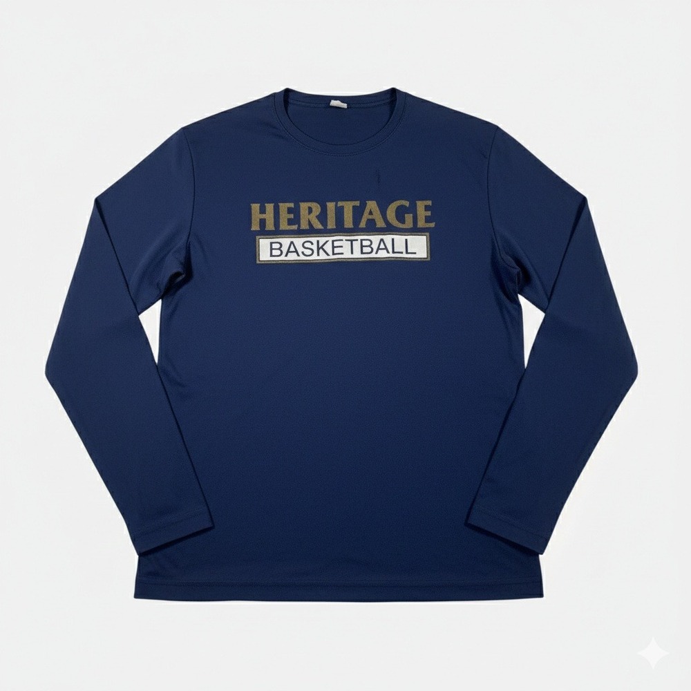 Sport-Tek Heritage Basketball Long Sleeve Performance Shirt Navy Blue Men Medium